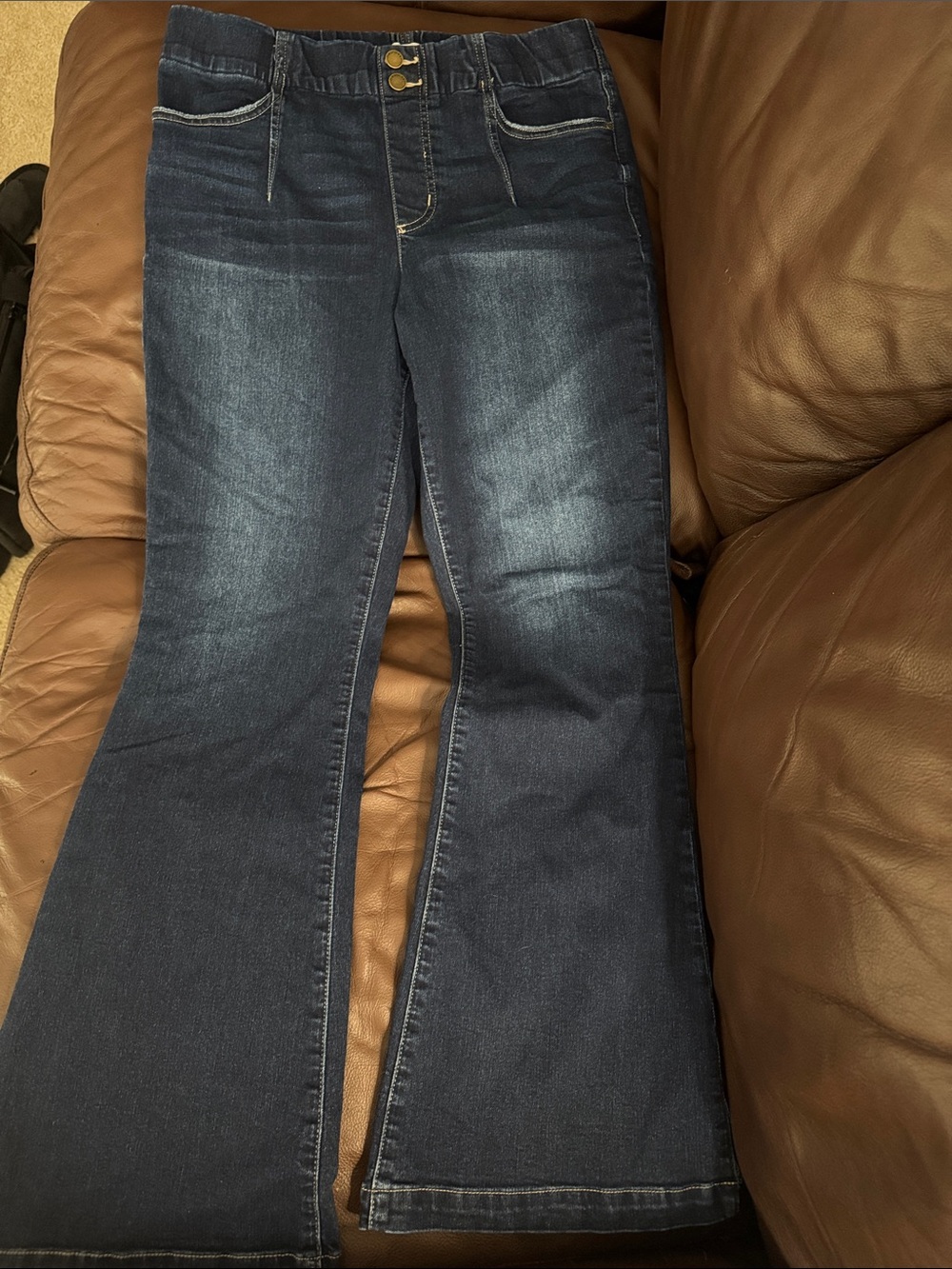 Maurices Dark Wash Flare Jeans with Subtle Fading